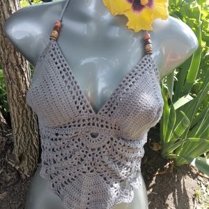 Beachy Waves Handmade Halter Top-Grey